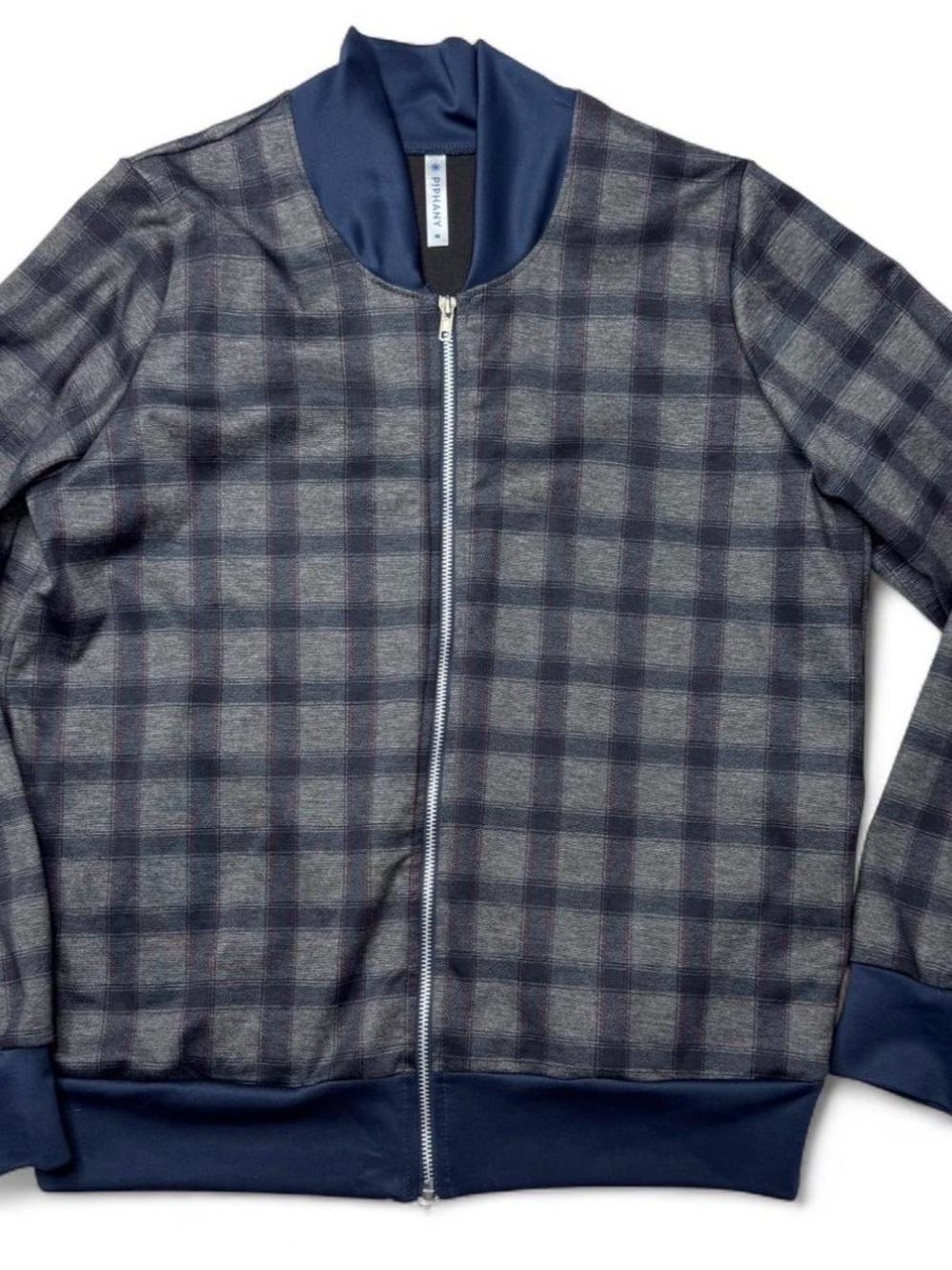 Piphany Navy and Gray Plaid Bomber Jacket